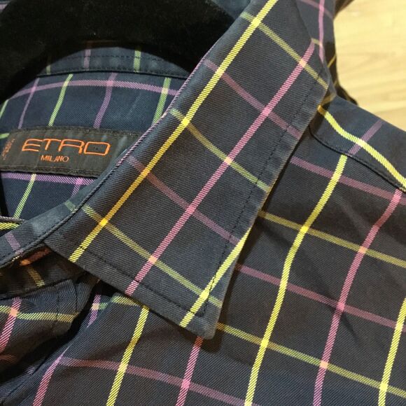 BIG & TALL Etro Milano Button Up Plaid Shirt Size 43 XXL Good Condition - Picture 6 of 8